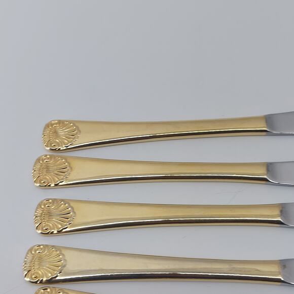 Vtg Shell Stainless Japan Gold Tone Dinner Knifes Regency - Picture 11 of 15